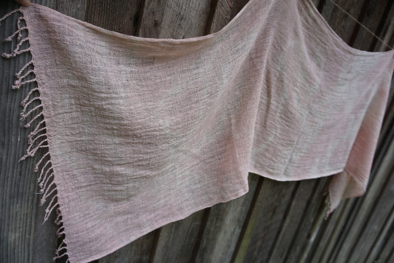 Hand Dyed Organic Cotton Scarf with Tassels - Light Pink