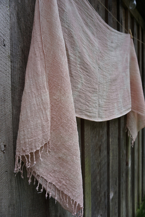 Hand Dyed Organic Cotton Scarf with Tassels - Light Pink