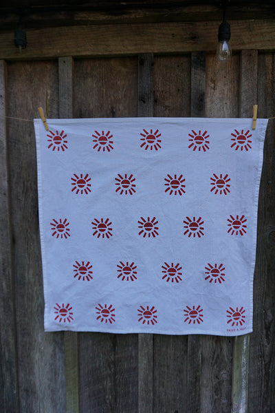 Blockprinted Tea Towel - White/Red