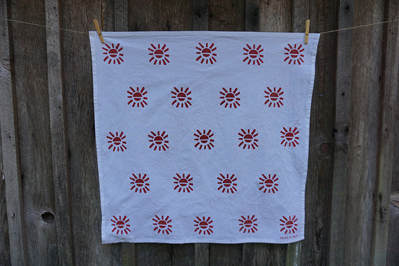 Blockprinted Tea Towel - White/Red