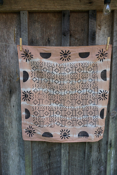 Naturally Dyed + Blockprinted Organic Cotton Bandana - Light Terracotta