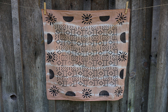 Naturally Dyed + Blockprinted Organic Cotton Bandana - Light Terracotta