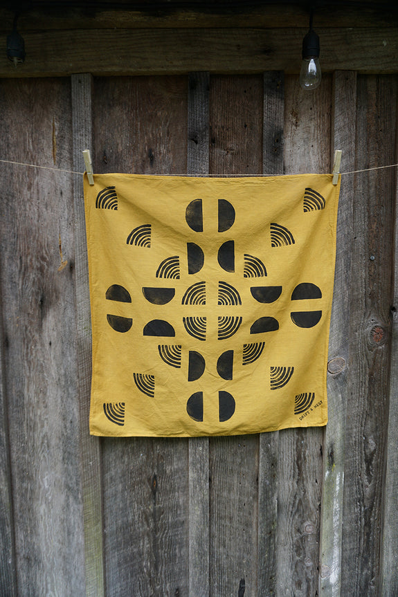 Naturally Dyed + Blockprinted Organic Cotton Bandana - Yellow