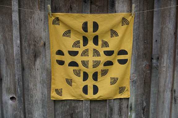 Naturally Dyed + Blockprinted Organic Cotton Bandana - Yellow