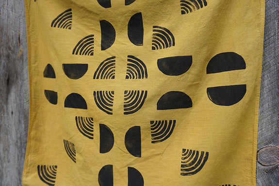 Naturally Dyed + Blockprinted Organic Cotton Bandana - Yellow