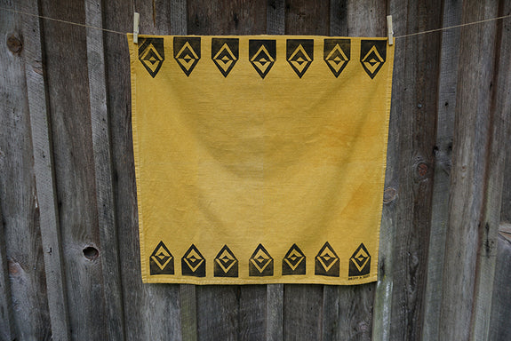 Naturally Dyed + Blockprinted Tea Towel - Yellow