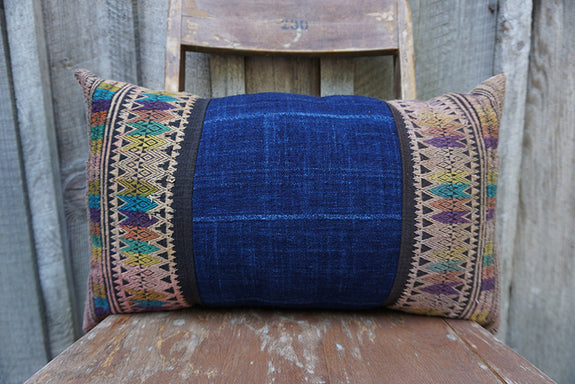 Bryce - Vintage African Indigo and Laotian Silk Pillow