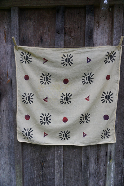 Naturally Dyed + Blockprinted Organic Cotton Bandana - Light Yellow