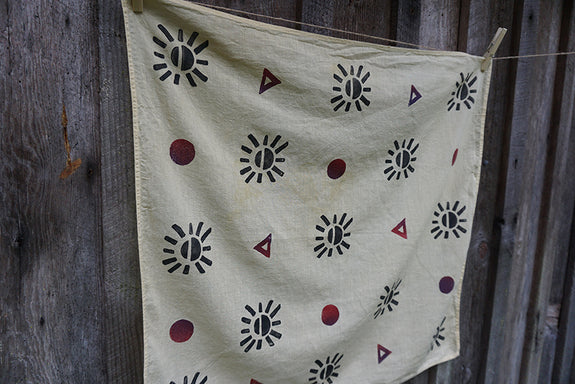 Naturally Dyed + Blockprinted Organic Cotton Bandana - Light Yellow