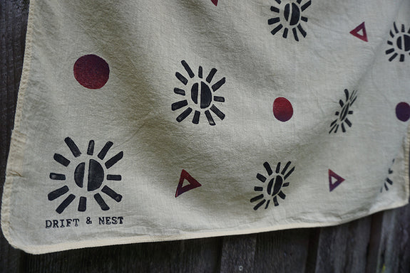 Naturally Dyed + Blockprinted Organic Cotton Bandana - Light Yellow