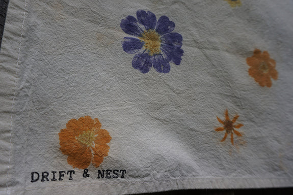 Naturally Dyed Tea Towel - Flowers