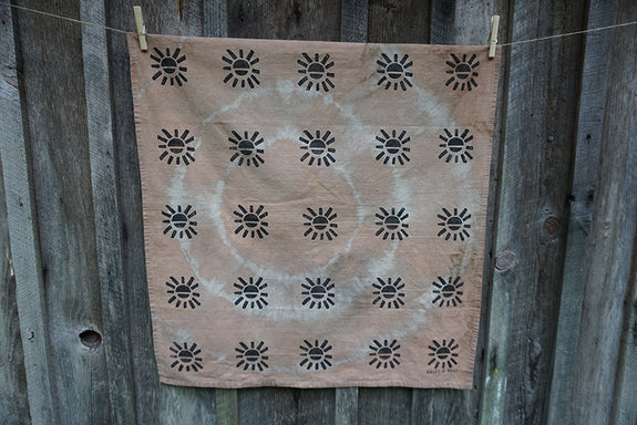 Naturally Dyed + Blockprinted Tea Towel - Grey/Terracotta