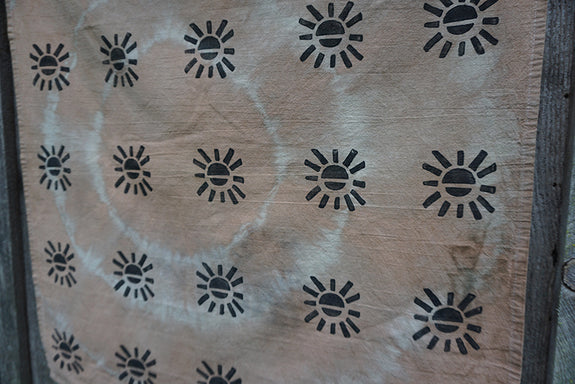 Naturally Dyed + Blockprinted Tea Towel - Grey/Terracotta