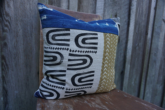 Lana - Blockprint, Vintage African Indigo and Mudcloth Pillow