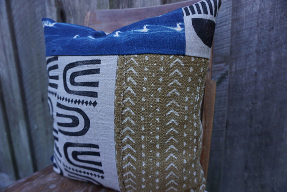 Lana - Blockprint, Vintage African Indigo and Mudcloth Pillow