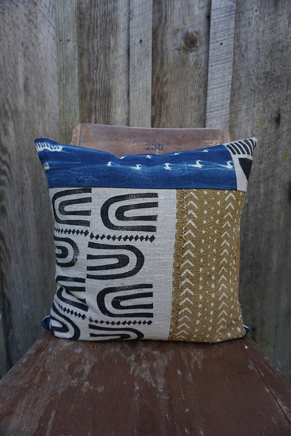 Lana - Blockprint, Vintage African Indigo and Mudcloth Pillow