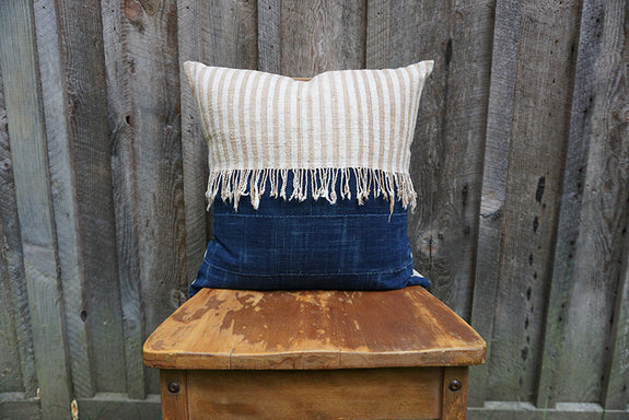 Edith - Vintage African Indigo and Indonesian Striped Cotton Pillow