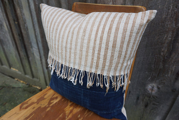 Edith - Vintage African Indigo and Indonesian Striped Cotton Pillow