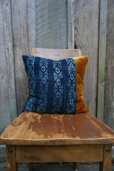 Margaret - Vintage African Indigo with Corduroy/Velvet Pillow