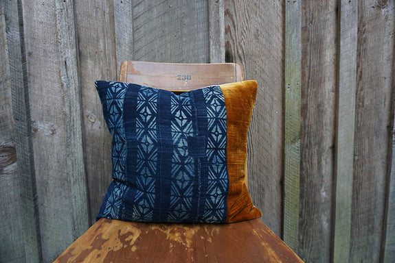 Margaret - Vintage African Indigo with Corduroy/Velvet Pillow