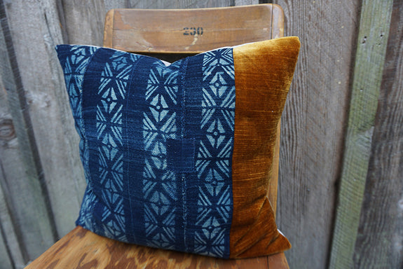 Margaret - Vintage African Indigo with Corduroy/Velvet Pillow