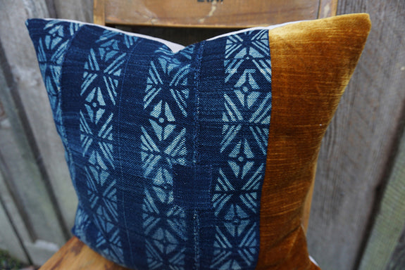Margaret - Vintage African Indigo with Corduroy/Velvet Pillow