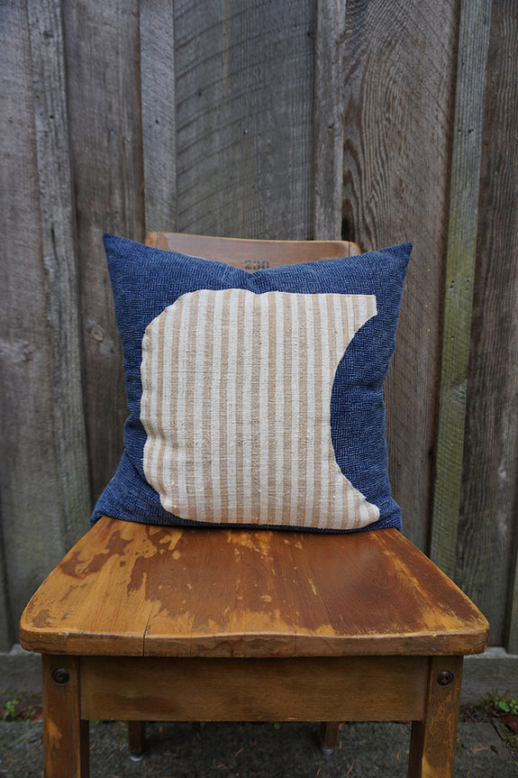 Evangeline - Indigo Thai Fabric with Indonesian Striped Cotton Pillow