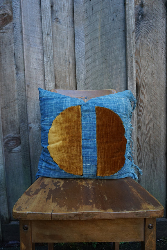 Mona - Vintage African Indigo with Velvet/Corduroy Pillow