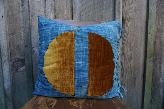 Mona - Vintage African Indigo with Velvet/Corduroy Pillow