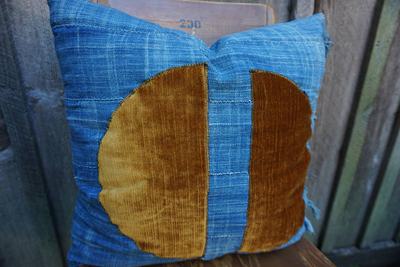 Mona - Vintage African Indigo with Velvet/Corduroy Pillow