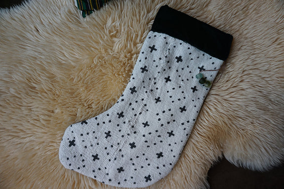 African Mudcloth Stocking - White Crosses/Dots