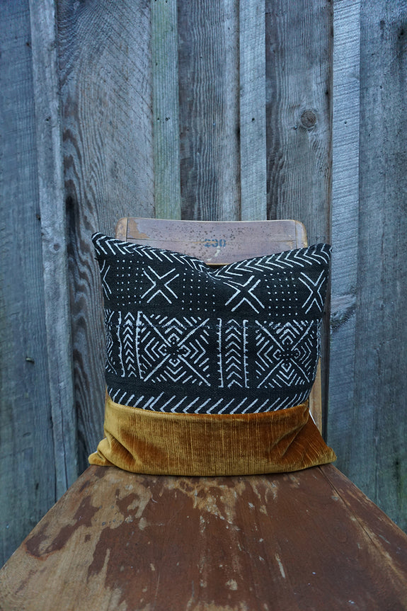 Winter - African Mudcloth with Vintage Velvet Pillow
