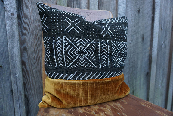 Winter - African Mudcloth with Vintage Velvet Pillow