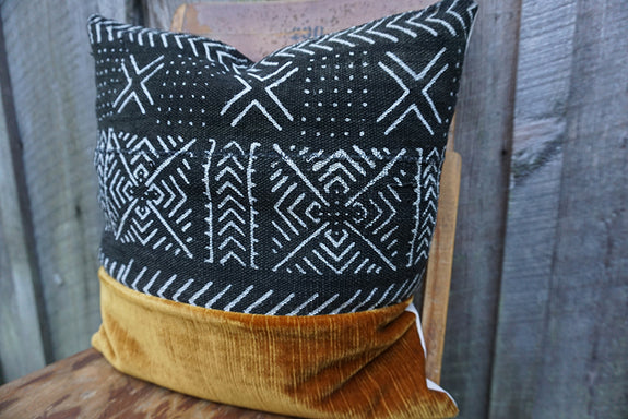 Winter - African Mudcloth with Vintage Velvet Pillow