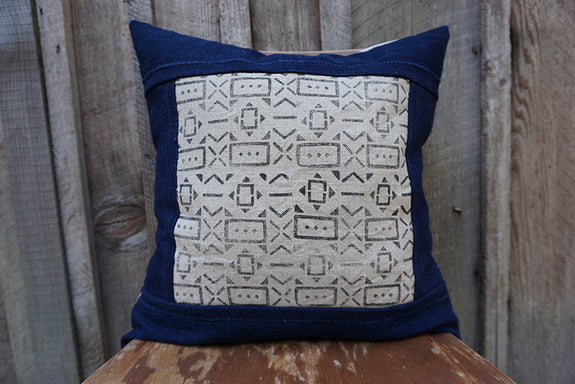 Noelle - Blockprint with Vintage African Indigo Pillow