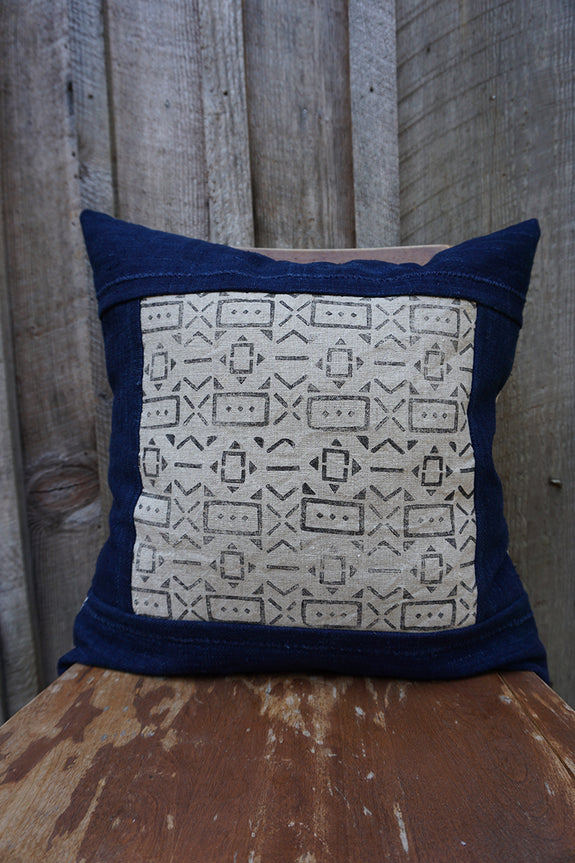Noelle - Blockprint with Vintage African Indigo Pillow