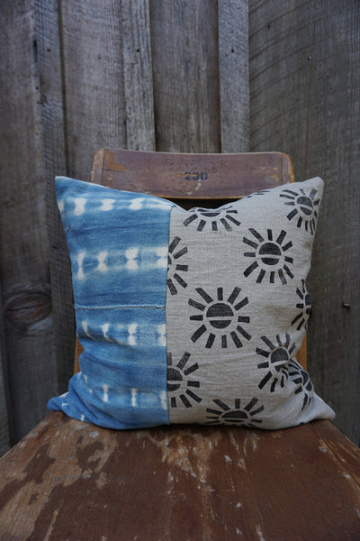 Soleil - Vintage African Indigo and Blockprint Pillow