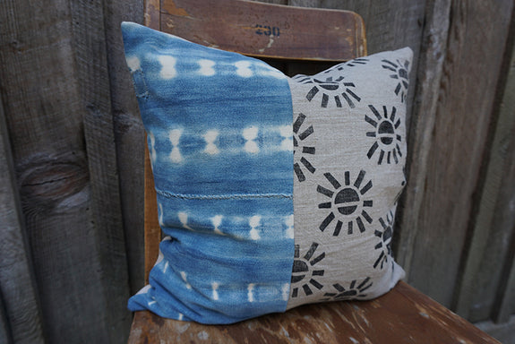 Soleil - Vintage African Indigo and Blockprint Pillow