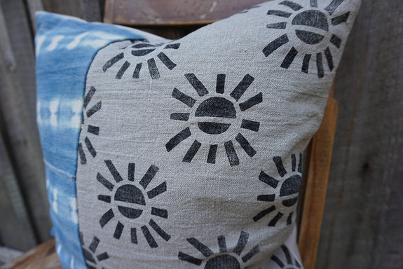 Soleil - Vintage African Indigo and Blockprint Pillow