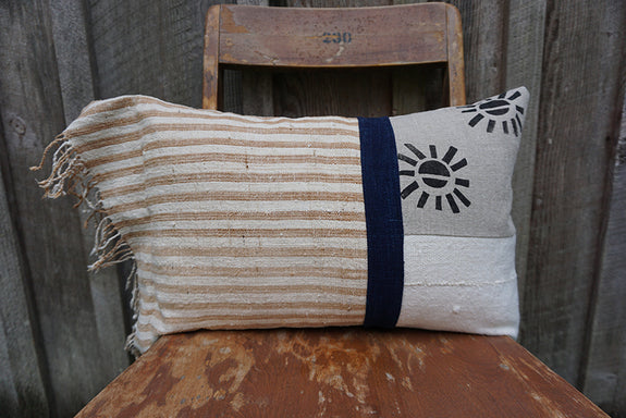 Jolene - Blockprint, Vintage African Indigo and Fringed Javanese Cotton Pillow
