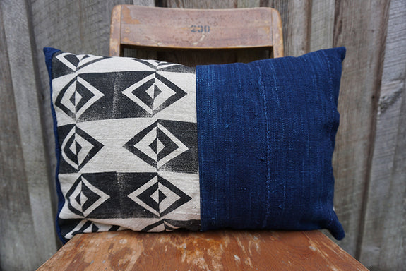 Dillon - Blockprint with Vintage African Indigo Pillow