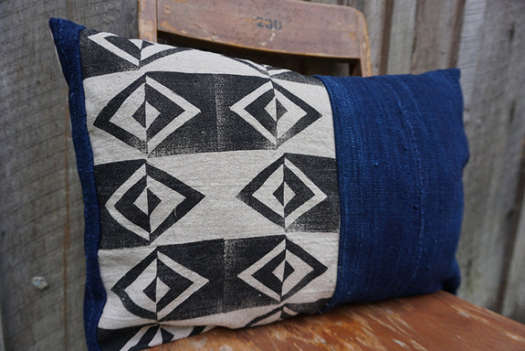 Dillon - Blockprint with Vintage African Indigo Pillow