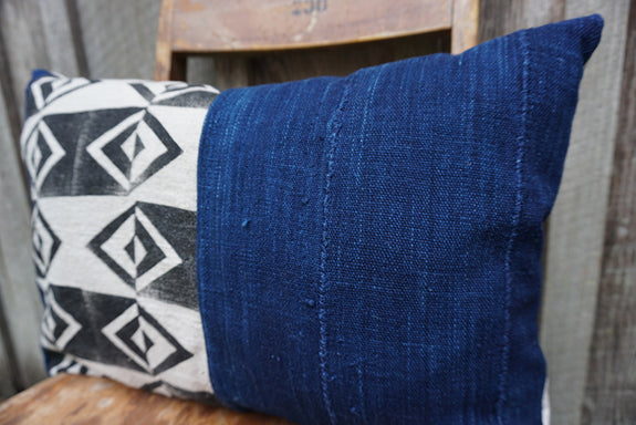 Dillon - Blockprint with Vintage African Indigo Pillow