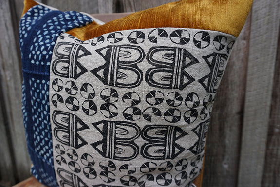 Yana - Blockprint with Vintage African Indigo and Velvet Pillow
