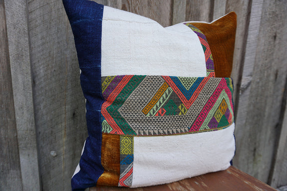 Gisella - Vintage Laos Silk, Vintage African Indigo, African Cotton, and Velvet Pillow