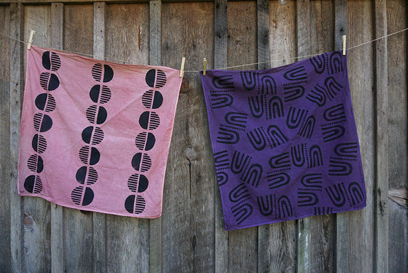 Naturally Dyed + Blockprinted Organic Cotton Bandana - Pink