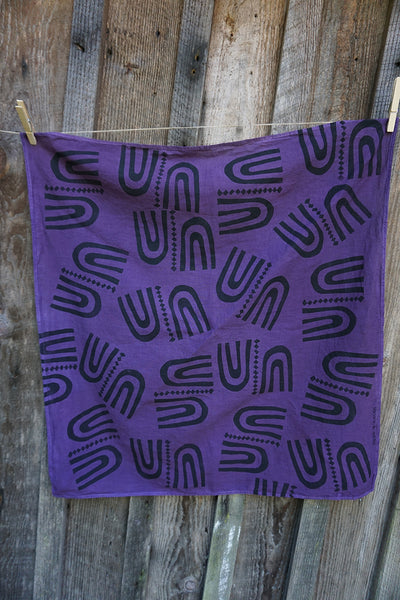 Naturally Dyed + Blockprinted Organic Cotton Bandana - Purple