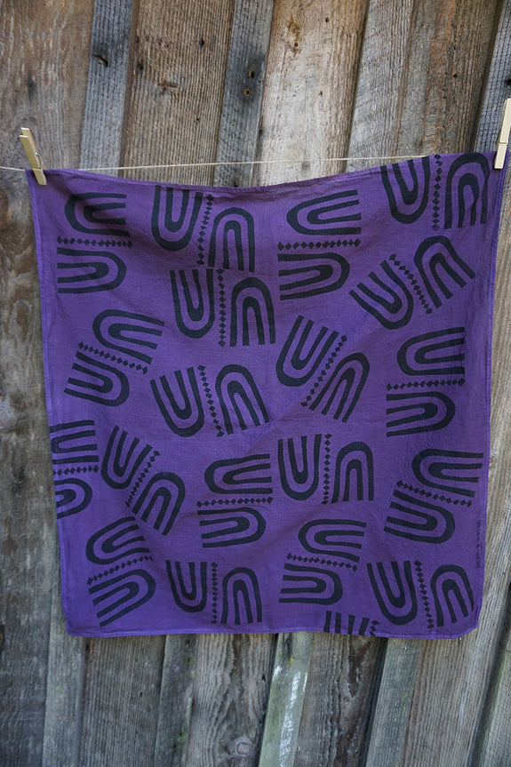 Naturally Dyed + Blockprinted Organic Cotton Bandana - Purple