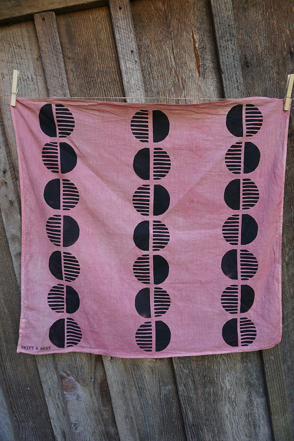 Naturally Dyed + Blockprinted Organic Cotton Bandana - Pink