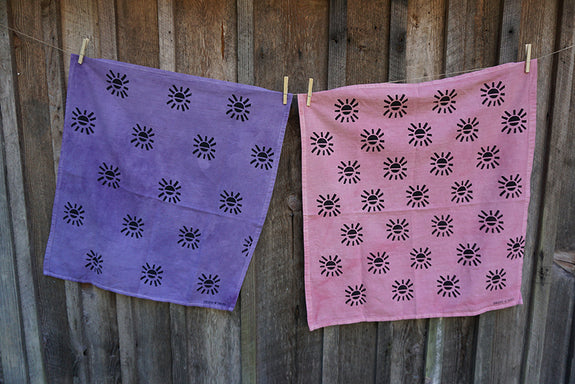 Naturally Dyed + Blockprinted Tea Towel - Pink